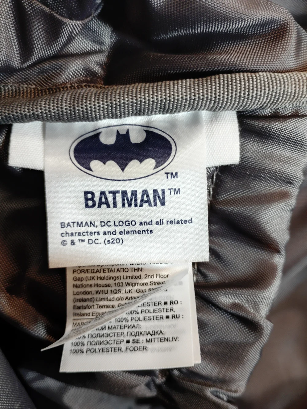Gap Kids Grey Batman Backpack w/ Silver Logo